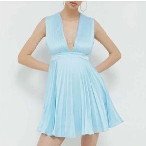 NWT Abercrombie & Fitch Best Dressed Plunge Pleated Mini Dress Blue